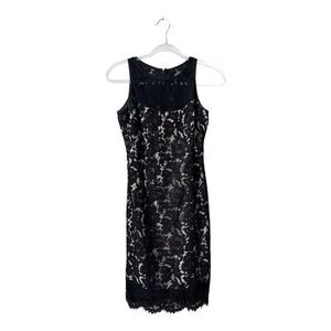 White House Black Market Dress‎ Women Size 00 Black Floral Lace Sheath